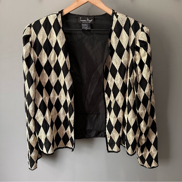 Laurence Kazar Jackets & Blazers - Laurence Kazar Vintage gold and black diamond print blazer. XL. EUC